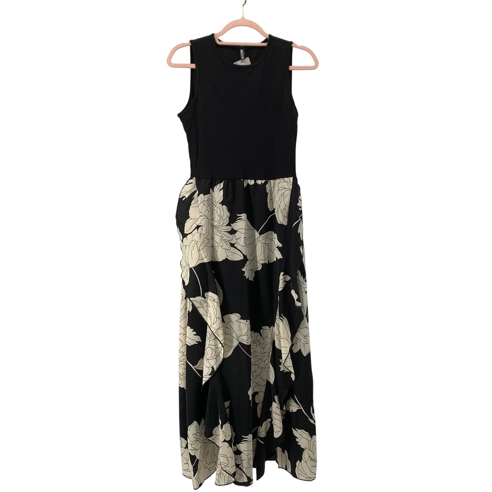 BTFBM size Small Womens Black Floral Sleeveless Maxi Dress Side Zip NWT